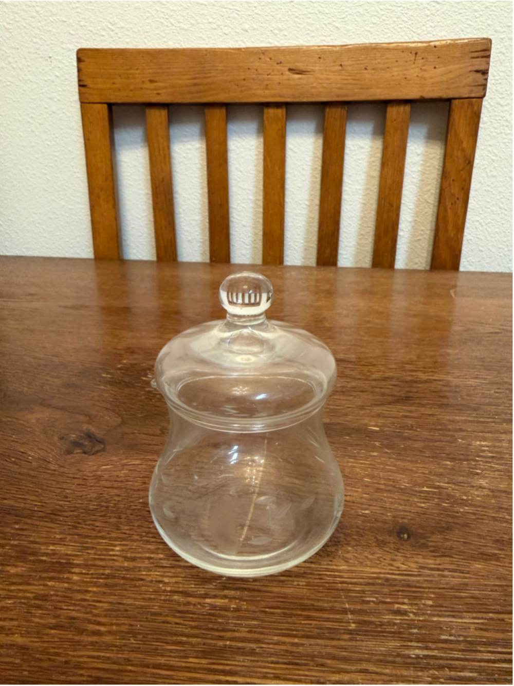 Vintage Etched Glass Jam Jelly Honey Jar With Lid Pour Spout Floral Design